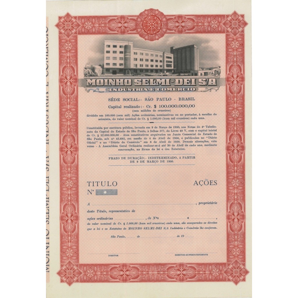 MOINHO SELMI-DEI S/A - AZIONI - 1950