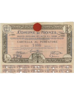 COMUNE DI MONZA - CARTELLA DA 1000 LIRE - MONZA 1927