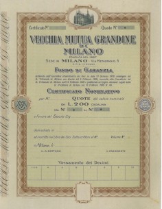 VECCHIA MUTUA GRANDINE DI MILANO - QUOTE - 1929