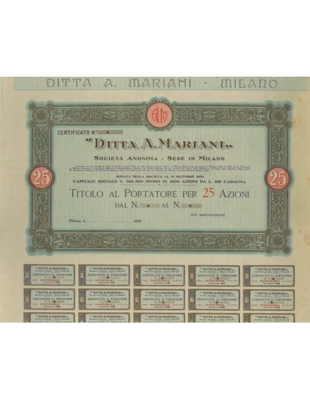 DITTA A. MARIANI - 25 AZIONI - 1926