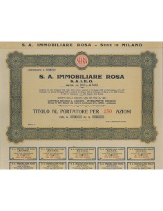 S.A. IMMOBILIARE ROSA - 250 AZIONI - MILANO 1924