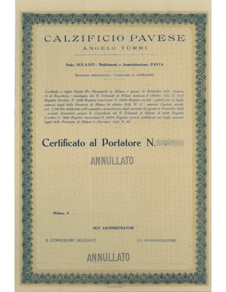 CALZIFICIO PAVESE ANGELO TURRI - AZIONI - 1922