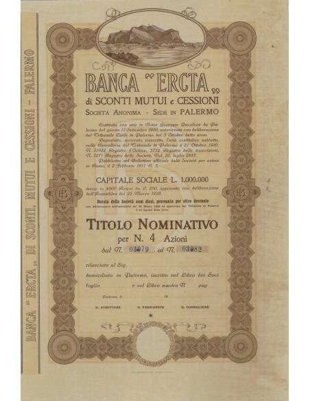BANCA ERCTA - 4 AZIONI - 1910