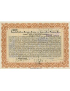 SOC. ITALIANA ERNESTO BREDA PER COSTRUZIONI MECCANICHE 30 AZIONI MILANO 1929