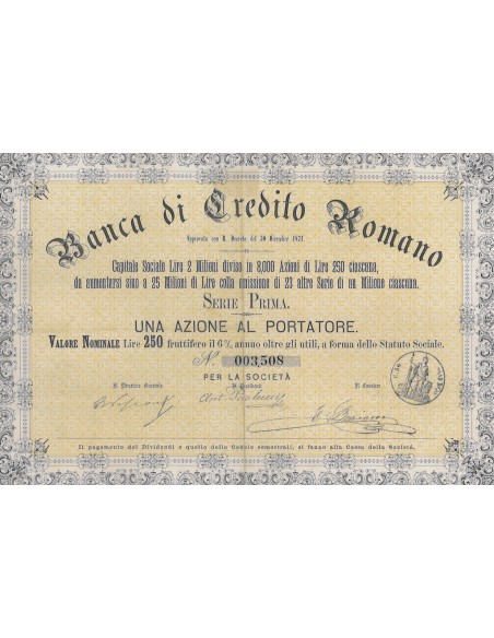 BANCA DI CREDITO ROMANO - 1 AZIONE ROMA 1871