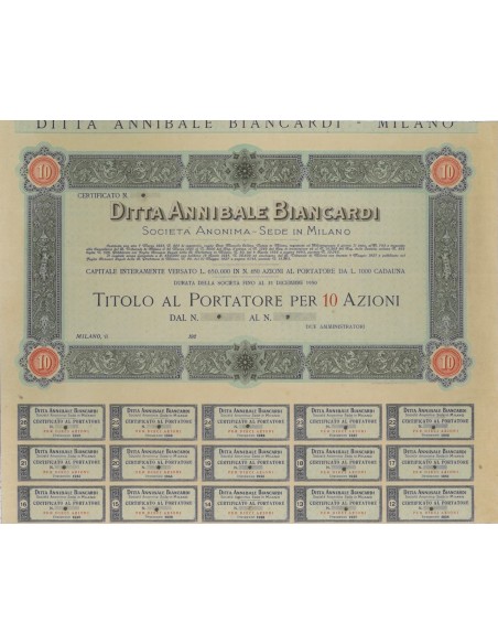 DITTA ANNIBALE BIANCARDI - 10 AZIONI - 1925