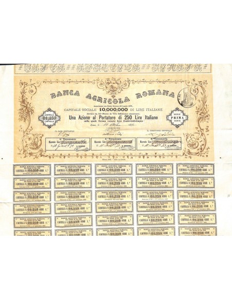 BANCA AGRICOLA ROMANA UNA AZIONE ROMA 1871