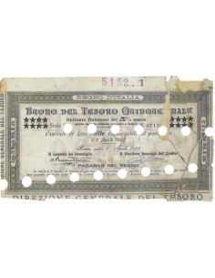 BUONO DEL TESORO QUINQUENNALE - 5 PER CENTO - 1000 LIRE 1920