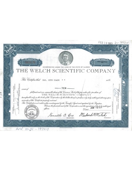 THE WELCH SCIENTIFIC COMPANY - 10 AZIONI - 1961