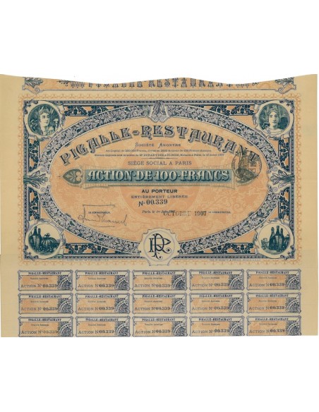PIGALLE RESTAURANT - 1 AZIONE DA 100 FRANCHI - 1907