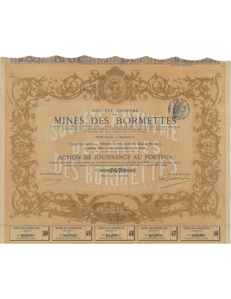 SOC. ANON. MINES DES BORMETTES - 1 AZIONE - 1896