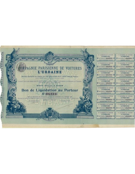 COMP. PARISIENNE DE VOUTURES L'URBAINE - BUONO DI LIQUIDAZIONE
