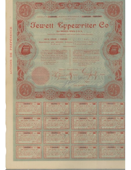 JEWETT TYPEWRITER CO - 1 AZIONE - 1904