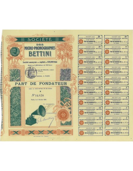 SOC. DES MICRO-PHONOGRAPHES BETTINI - 1 AZIONE DI FONDAZIONE