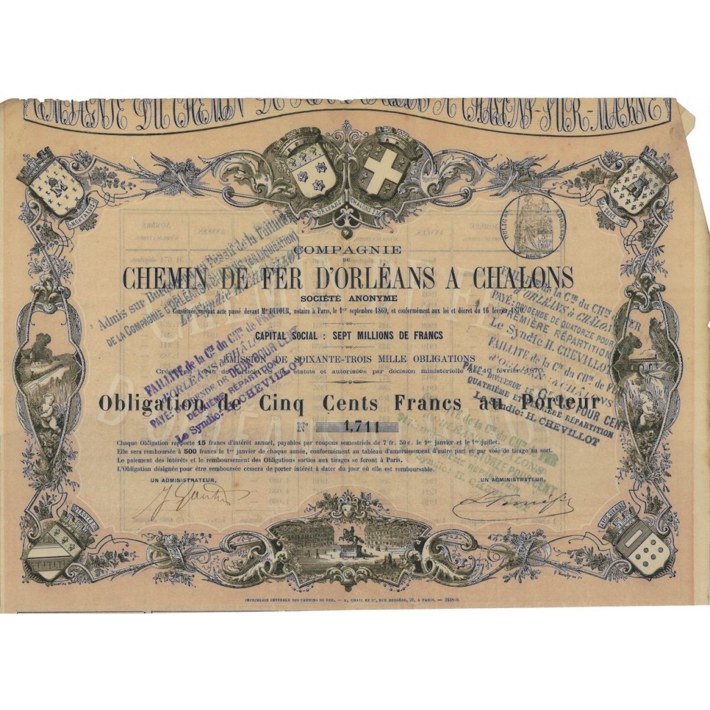 COMP. DU CHEMIN DE FER D'ORLEANS A CHALONS - 1 OBBLIG. 1870