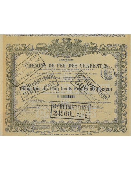 COMP. DU CHEMINS DE FER DES CHARENTES - 1 OBBLIG.