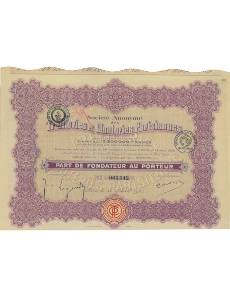 SOC. AN. TREFILERIES ET CLOUTERIES PARISIENNES 1 AZIONE 1921