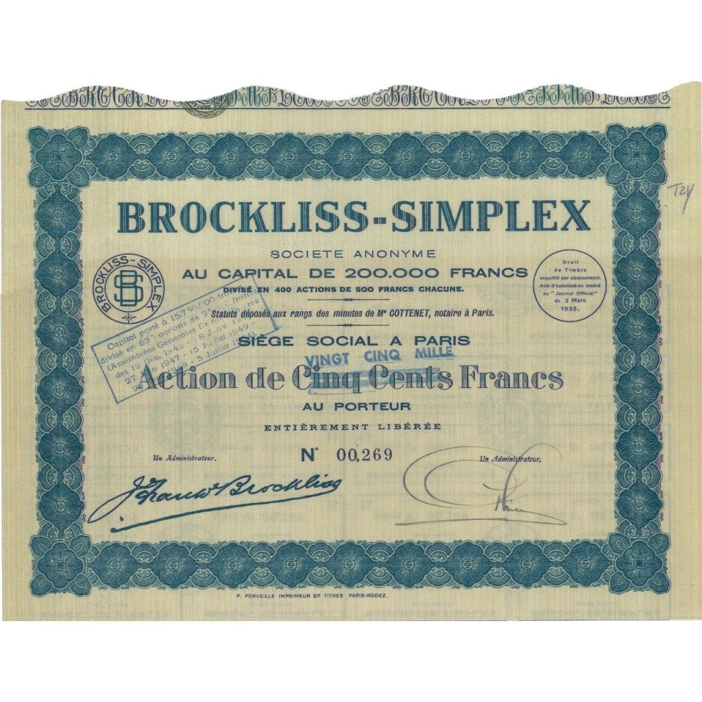 BROCKLISS-SIMPLEX - 1 AZIONE 1935