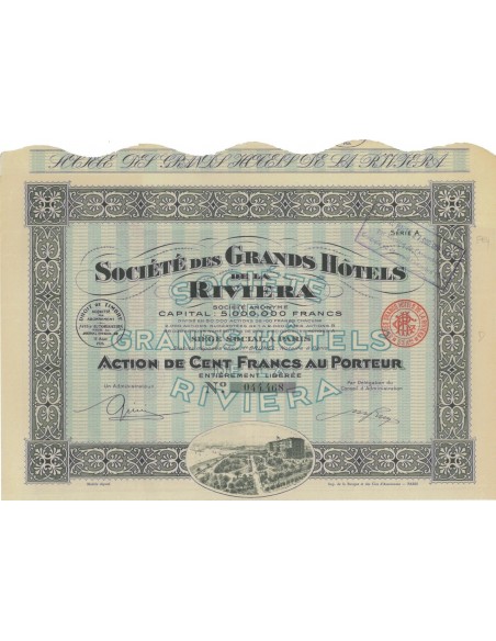 SOC. DES GRANDS HOTELS DE LA RIVIERA - 1 AZIONE - 1928