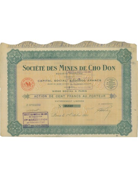 SOC. DES MINES DE CHO DON - 1 AZIONE - 1925