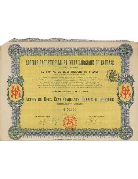 SOC. IND. ET METALLURGICHE DU CAUCASE - 1 AZIONE - 1911