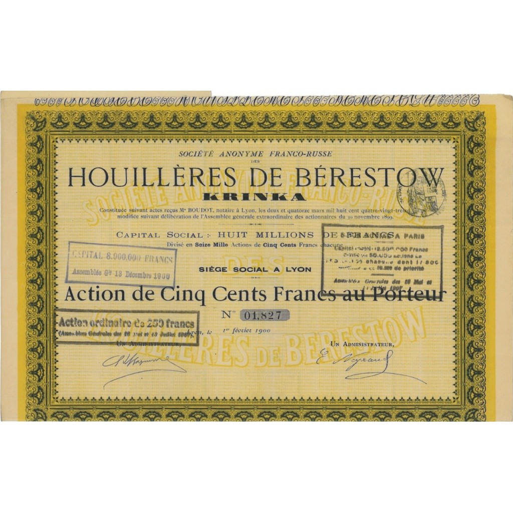 SOC. HOUILLERES DE BERESTOW KRINKA - 1 AZIONE 1900