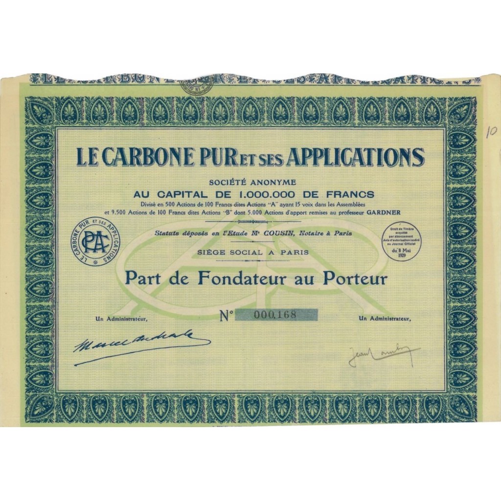 LE CARBONE PUR ET SES APPLICATIONS - 1 AZIONE - 1929