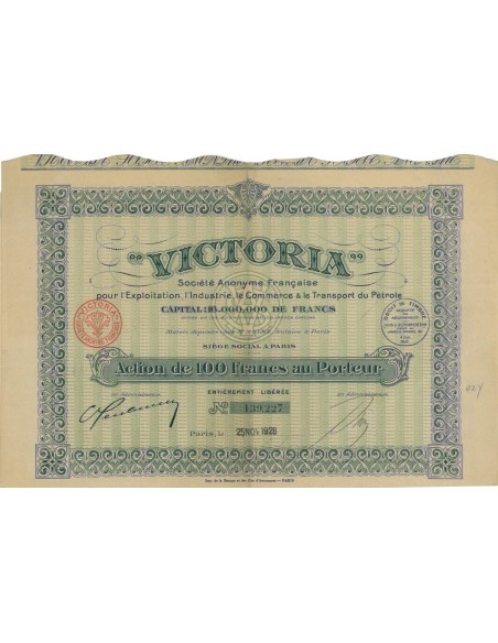 VICTORIA - 1 AZIONE DI 100 FRANCHI - 1928