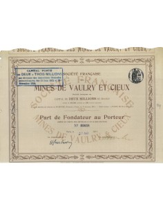 SOC. DES MINES DE VAULRY ET CIEUX - 1 AZIONE - 1911