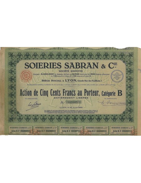 SOIERIES SABRAN E C. - 1 AZIONE - 1929