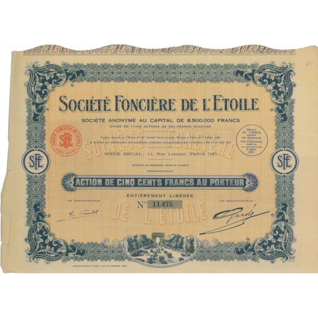 SOC. FONCIERE DE L'ETOILE - 1 AZIONE - 1927