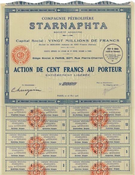 COMP. PRETROLIFERE STARNAPHTA - 1 AZIONE - 1926