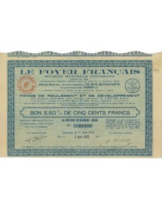 LE FOYER FRANCAIS - 1 OBBLIGAZIONE DA 500 FRANCHI - 1933