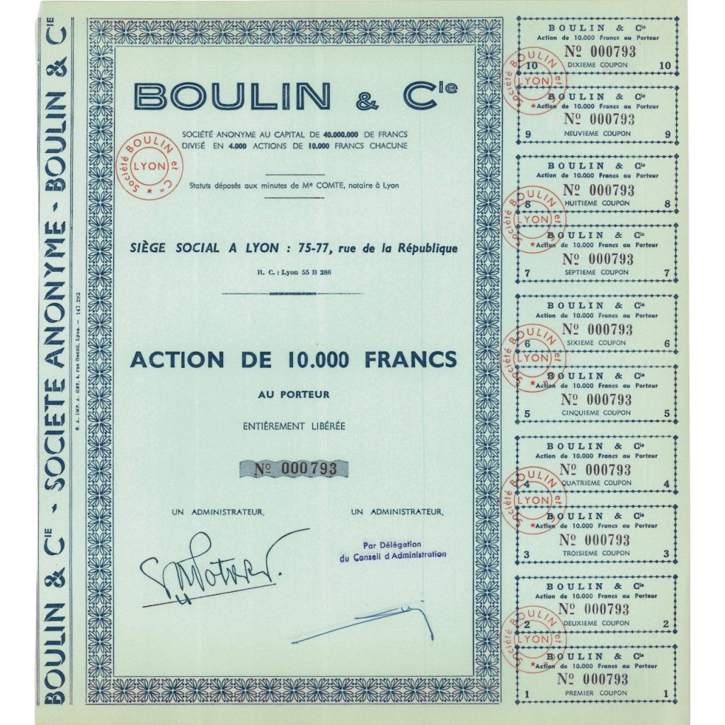 BOULIN E C. - 1 AZIONE DA 10000 FRANCHI