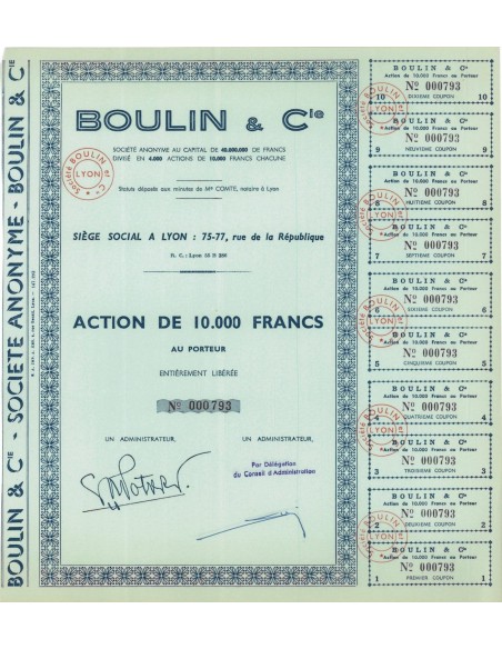 BOULIN E C. - 1 AZIONE DA 10000 FRANCHI