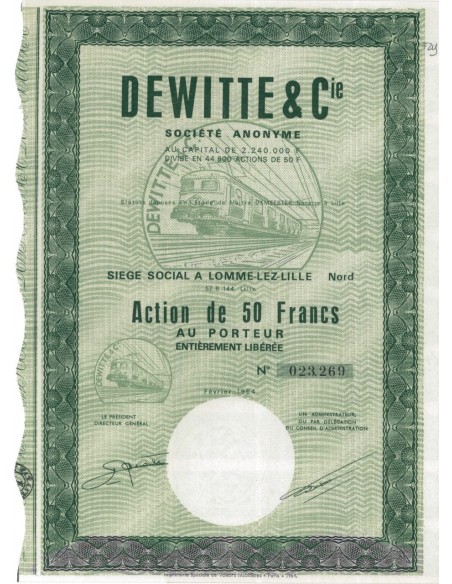 DEWITE E CIE - 1 AZIONE DA 50 FRANCHI - 1964