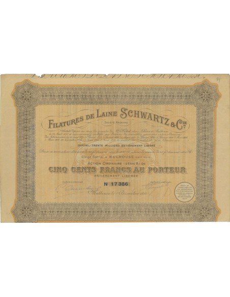 FILATURES DE LANE SCHWARTZ E C - 1 AZIONE 1924