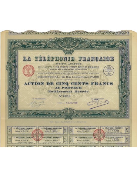 LA TELEPHONE FRANCAISE - 1 AZIONE - 1928