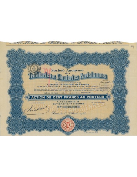 SOC. AN. TREFILERIES ET CLOUTERIES PARISIENNES - 1 AZIONE 1925