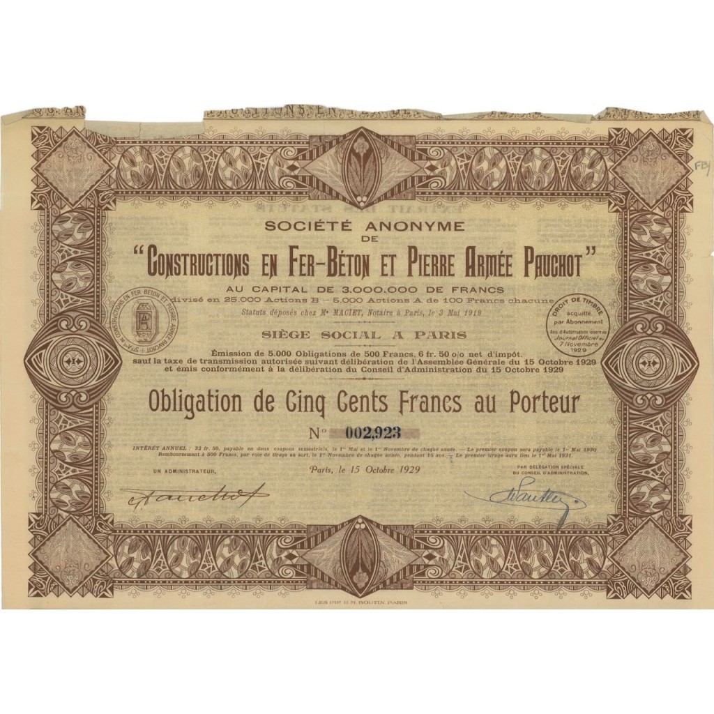 SOC. AN. CONSTRUCTIONS EN FER-BETON ET PIERRE ARMEE PAUCHOT