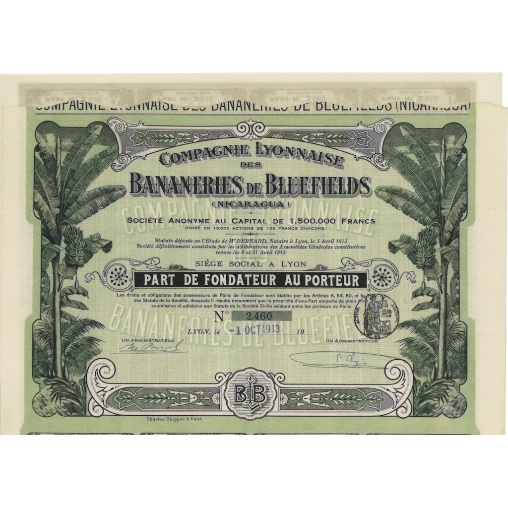 COMP. LYONNAISE DES BANANERIES DE BLUEFILEDS - AZIONE 1913