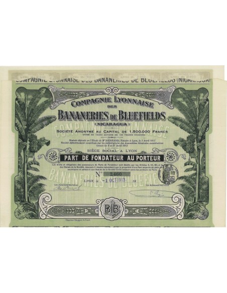 COMP. LYONNAISE DES BANANERIES DE BLUEFILEDS - AZIONE 1913