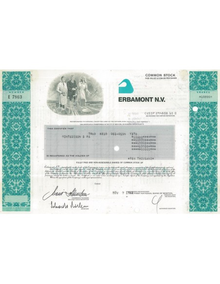 ERBAMONT N.V. 1000 AZIONI NEW YORK 1980