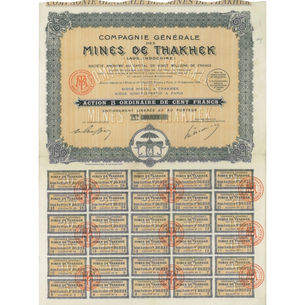 COMP. GEN. MINES DE THAKHEK - 1 AZIONE - 1928