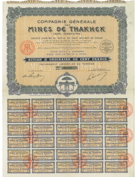 COMP. GEN. MINES DE THAKHEK - 1 AZIONE - 1928