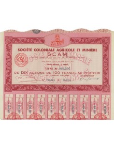 SOC. COLONIALE AGRICOLE ET MINIERE SCAM - 10 AZIONI - 1923