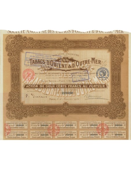 TABACS D'ORIENT E D'OUTRE-MER - 1 AZIONE - 1924