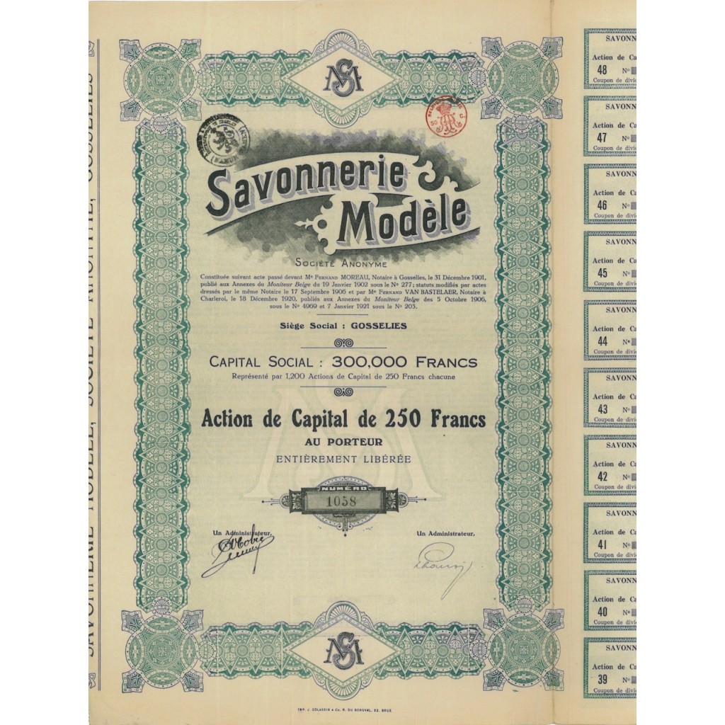 SAVONNERIE MODELE - 1 AZIONE - 1901