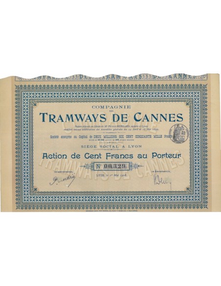 COMP. DES TRAMWAYS DE CANNES - 1 AZIONE - 1908