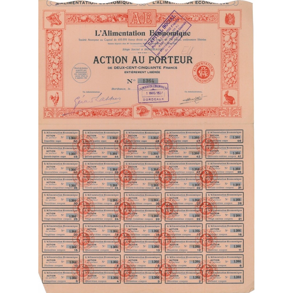 L'ALIMENTATION ECONOMIQUE - 1 AZIONE - 1927